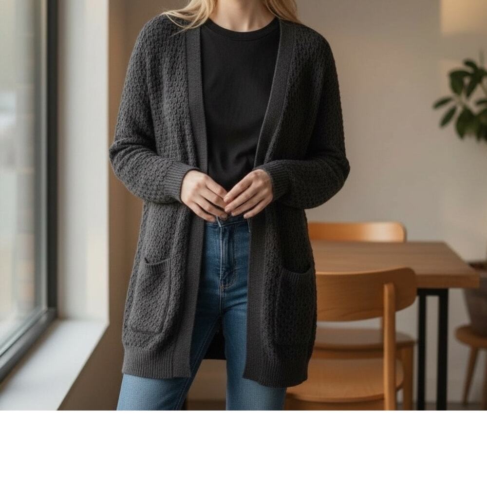 Pact Charcoal Open-Front Knit Cardigan